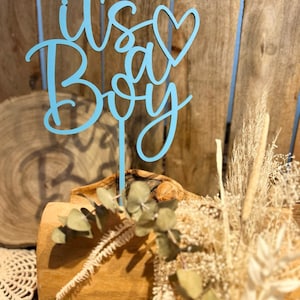 Caketopper "It's a Boy" aus Holz - Reveal Party Babyshower Babyparty Geburt Kuchendeko Tortenstecker Caketopper Tortendeko Junge blau boho