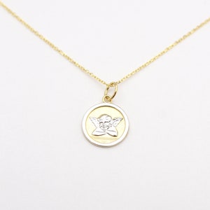 Angel Charm Necklace / 14k Gold Guardian Angel  / Guardian Angel  Charm  / Communion Confirmation Baptism Religious Charm Necklace