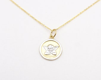 14k Gold Guardian Angel Charm Necklace - Religious Gift