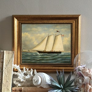 America, First Winner of America's Cup Framed Canvas Print, Sailboat Art, Nautical Decor
