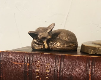 2-1/2" Antiqued Brass Sleeping Fox Paper Weight, Fox Gift, Fox Lover, 21st Anniversary Gift, Tabletop, Decor