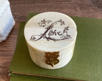 Engraved "Love" Bone Ring Box, Victorian Style Trinket Box