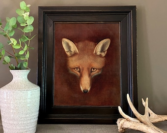 Inramad rävhuvud oljemålning, engelsk lantlig inredning