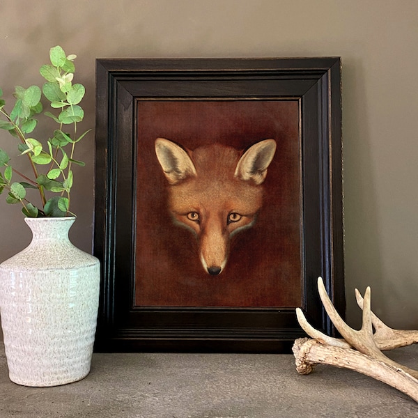 Framed Fox Head Oil Painting Print, English Country Decor