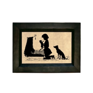 Bedtime for Cat Printed Silhouette in Black Wood Frame, Antique Style, Farm House, Kid&#39;s Room, Nursery, Wall Art, Decor