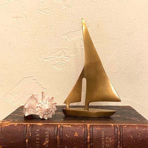 5-1/4" Antiqued Brass Sail Boat Paper Weight or Tabletop Decor- Antique Vintage Style
