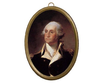6-1/4" Portret George'a Washingtona w ramie z postarzanego mosiądzu, wczesnoamerykański wystrój, patriotyczna sztuka ścienna