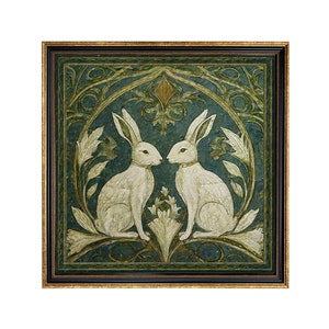 Due conigli Art Nouveau stile vintage stampa incorniciata dietro vetro, coniglietti, Pasqua, primavera, cameretta, arte murale, decorazione
