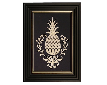 Colonial Pineapple Framed Scherenschnitte, Antique Reproduction, Framed Colonial Folk Art, Hospitality Symbol, Housewarming Gift