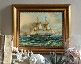 Framed Baltimore Clipper Ship Canvas Print, Nautical Wall Art, Coastal Decor