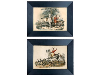 Framed Fox Hunt Art Prints, Set of 2, English Equestrian Decor