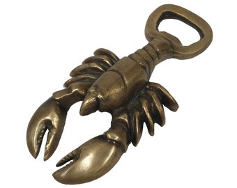 4" Antiqued Brass Lobster Bottle Opener, Barware, New England Gift, Lobster Gift, Lobster Lover Gift, Nautical Bottle Opener, Bartender Gift