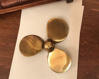 Antiqued Brass Propeller Paperweight, Nautical Tabletop Decor (4-1/2")