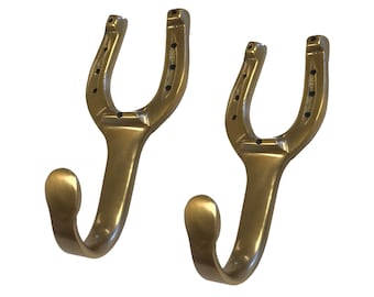 Set of 2 Antiqued Brass Horse Shoe Hook Hangers