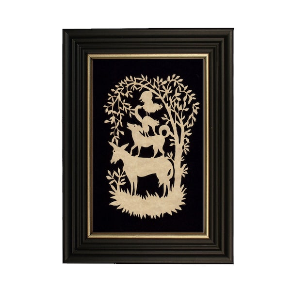 6" x 8" Farm Animals Scherenschnitte Framed Paper Cutting Wall Art