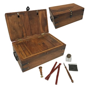14-1/2&quot; Captain Writing Chest, Nautical, Teak/Mango Wood with Accessories