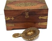 Antique Teak Wood Loose Tea Caddy Solid Brass Tea Strainer Reproduction
