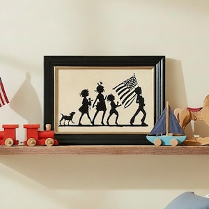 Silhouette parade 4 juli: ingelijste patriottische muurkunst