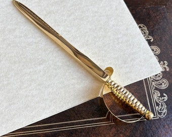 Brass Sword Letter Opener: Decorative Hilt, Office Decor (7 inch)
