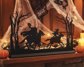 Headless Horseman Wood Silhouette,  Sleepy Hollow Halloween Decor, Tabletop Scene