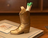 4-1 4 quot Antiqued Brass Equestrian Riding Boot Paper Weight or Match Toothpick Holder