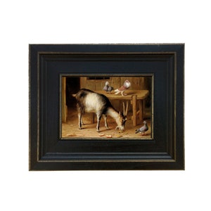 Goat and Pigeons Framed Oil Painting Print on Canvas, Farm Animal, Country, Gallery Wall, Wall Art, Decor