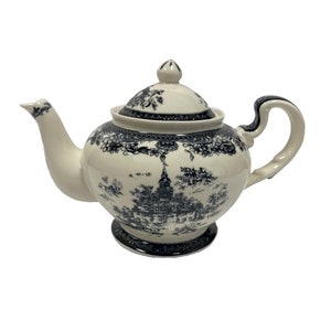 9-1/4&quot; Virginia Transferware Porcelain Teapot - Antique Reproduction