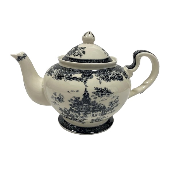 9-1/4" Virginia Transferware Porcelain Teapot - Antique Reproduction