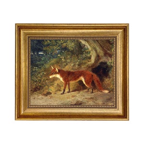 Framed Fox Oil Painting Print on Canvas, “Fox and Feathers,” English Country Decor