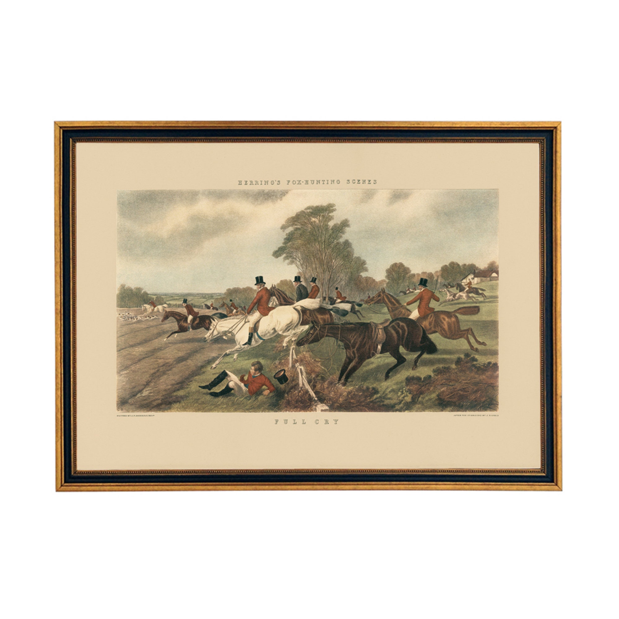 Framed Fox Hunting Print- “full Cry” by J.F. Herring, Black and