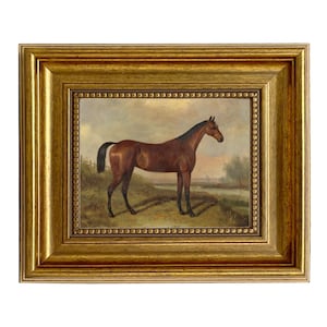 Hunter In a Landscape After William Barraud Framed Oil Painting Print on Canvas, Equestrian, Horse, Wall Art, Decor 5" x 6"