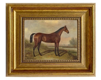 Hunter In a Landscape After William Barraud Oil Painting Print Reproduction on Canvas in Antiqued Gold Frame