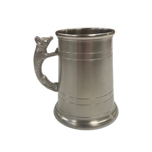 Caneca de cerveja banhada a estanho com alça de raposa, presente para ele, presente para padrinho, presente para o dia dos pais