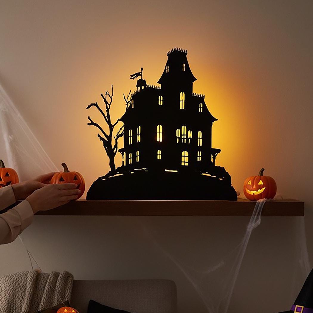 Décoration Table Halloween Maison Hantée En Bois Articulée - 7,5 Pouces Glitzhome