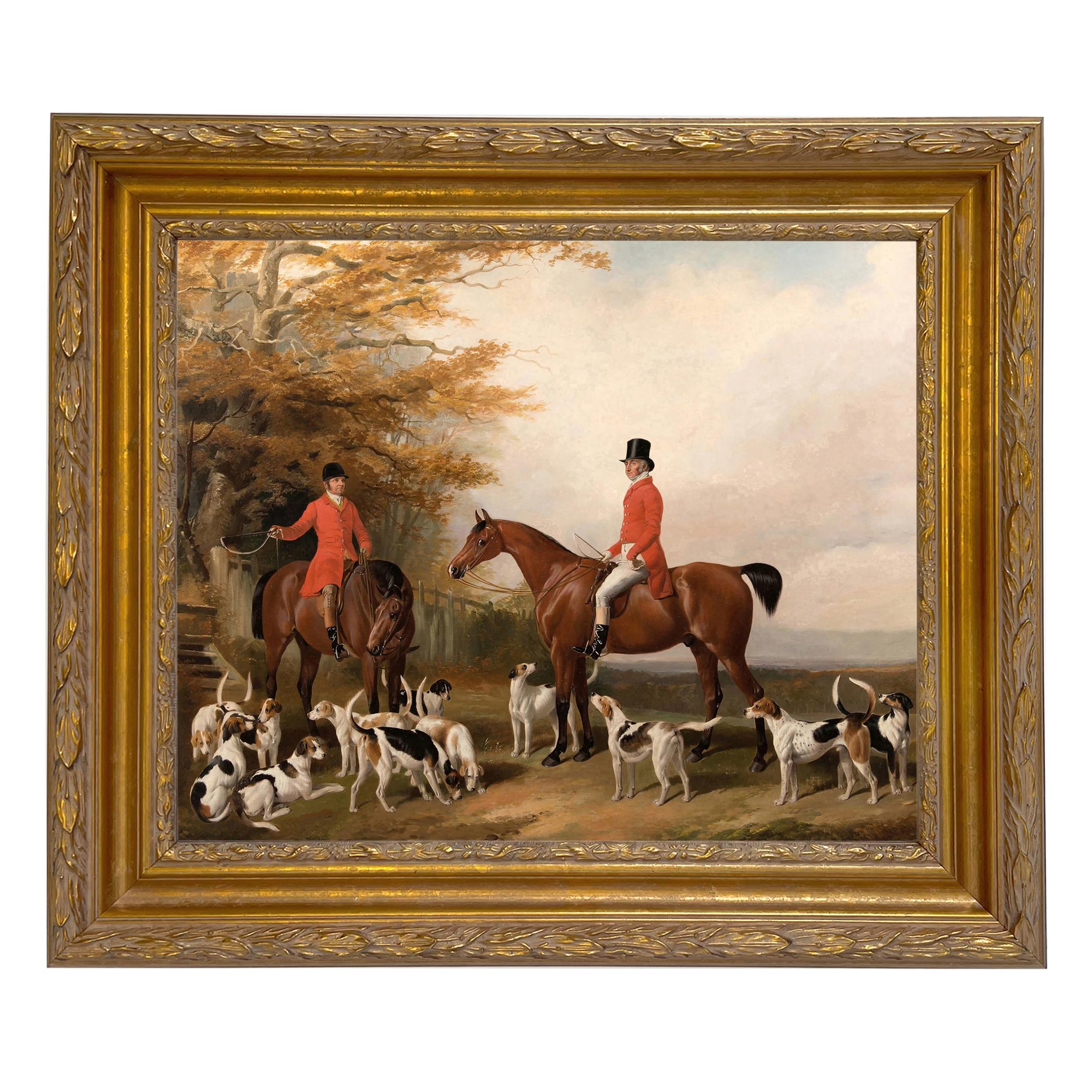 The Meeting Fox Hunt Scene Framed Canvas Print, English Equestrian