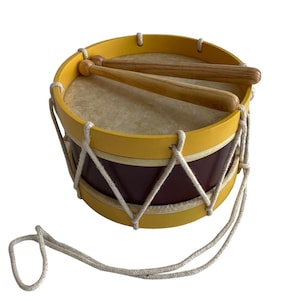 Auténtico tambor de marcha de madera de 19 cm, estilo Guerra Civil Revolucionaria, con baquetas, tamaño infantil, reproducción antigua.