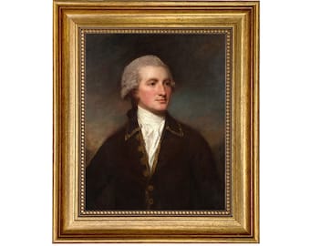 Portrait of a Man by George Romney Framed Oil Painting Print on Canvas in Antiqued Gold Frame