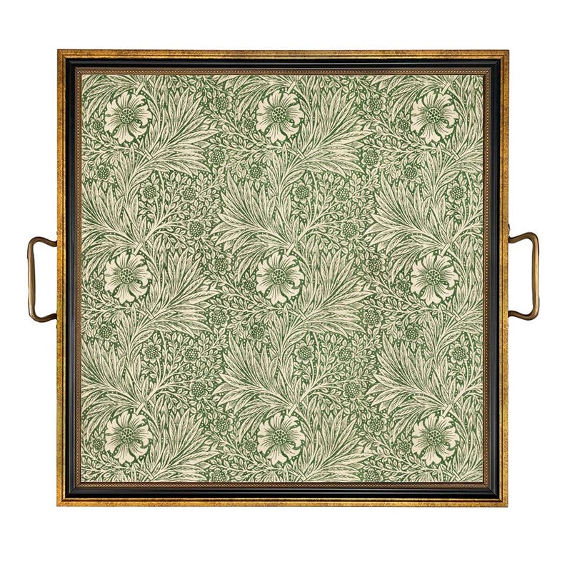 William Morris Marigold Tray: Decorative Ottoman Tray with Brass Handles Large Square Tray