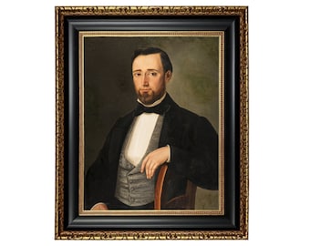 Early Victorian Gentleman Framed Oil Painting Print on Canvas