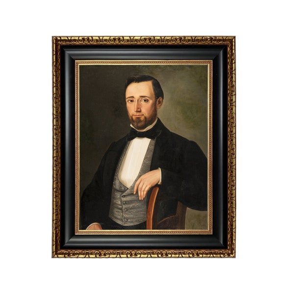 Early Victorian Gentleman Framed Oil Painting Print on Canvas