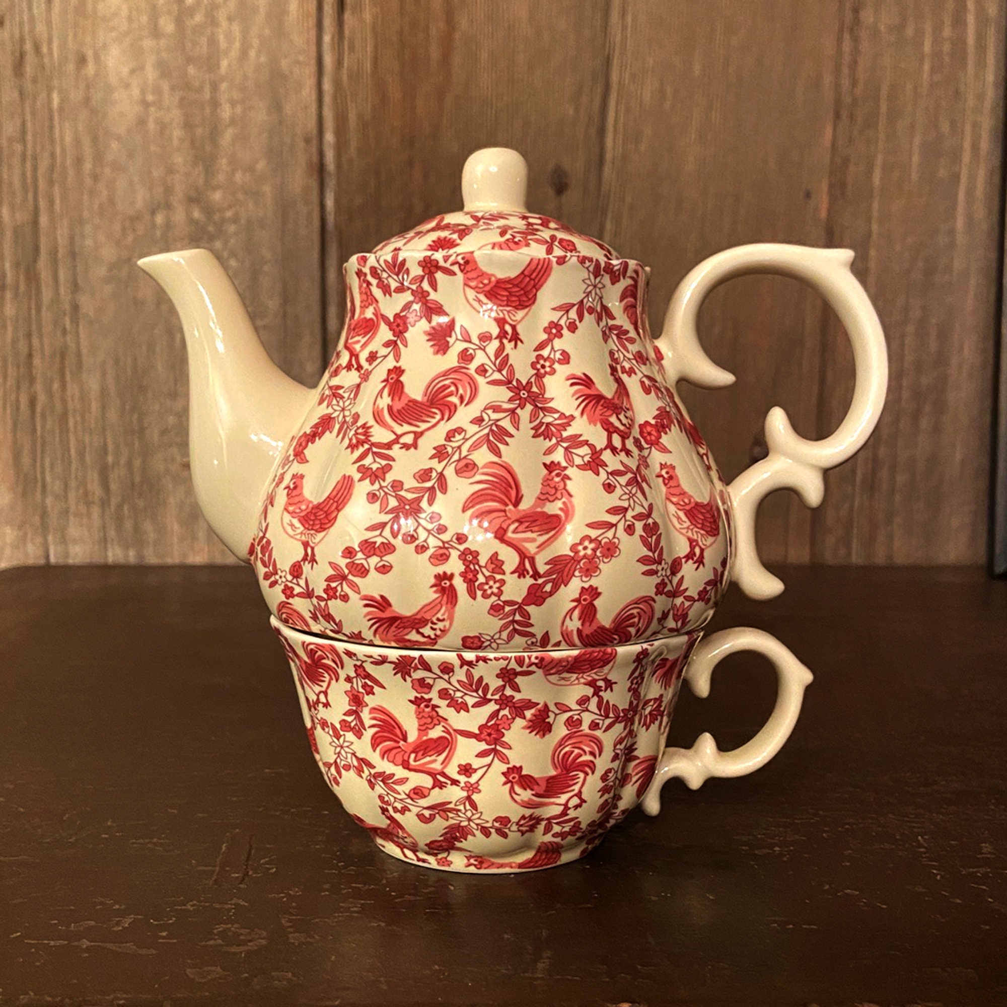 6-3/4 Red Rooster Stacked Transferware Porcelain Teapot - Etsy