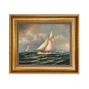 The Puritan Leading Genesta Framed Oil Painting Print on Canvas, Nautical Decor, Coastal Decor, Nautical Wall Art, Sailboat Print
