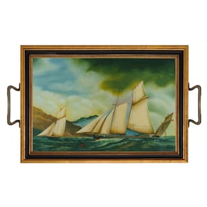 Racing Yachts Decorative Tray with Brass Handles, Sailing, Nautical, Coastal, Antique Style, Coastal Decor, Tabletop Tray, Nightstand Tray