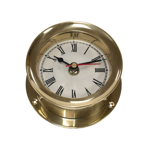 3-3/4" Nautical Wall-Mounted Ship's Time Clock with Roman Numerals, Antique Vintage Reproduction, Nautical Decor, Gift for Boat Captain