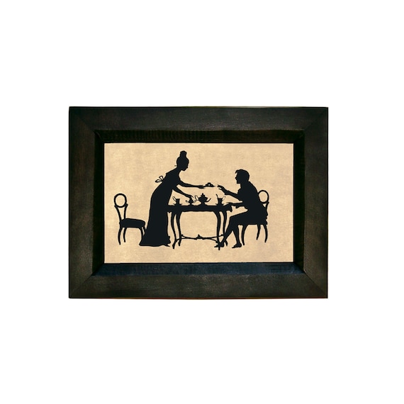 Colonial Tea Silhouette Print, Antique Style Framed Wall Art