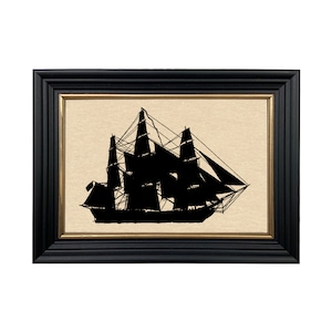 Merchant Ship Framed Paper Cut Silhouette, Colonial, Early American, Nautical, Wall Art, Decor