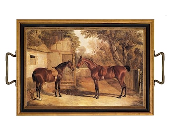 Saddled Horse Tray with Brass Handles