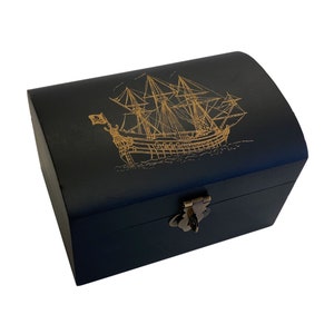 Pirate Ship Wood Treasure Chest, Pirate Decor, Pirate Gift, Pirate Loot, Pirate Party Gift, Pirate Party Favor, Pirate Birthday