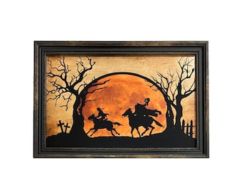 Art de la silhouette du cavalier sans tête : décoration d'Halloween Sleepy Hollow