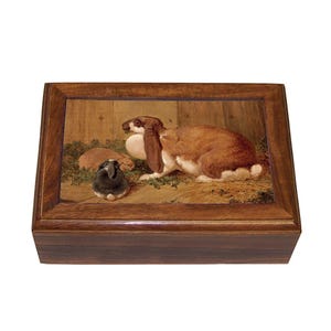 Lop Eared Rabbits Decorative Wood Box, 4 Styles, Easter Decor, Spring Tabletop, Rabbit Gift, Trinket Box, Small Jewelry Box, Desk Box